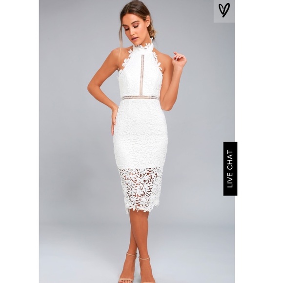 divine destiny white lace midi dress